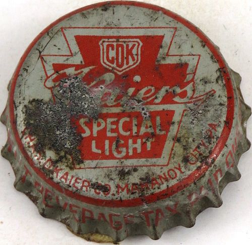 1955 Kaier's Beer, PA Quart Tax Cork Backed Crown Mahanoy City Pennsylvania