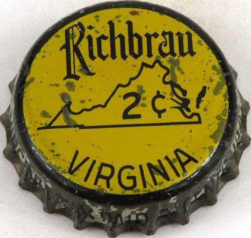 1953 Richbrau Beer, VA tax (MCC) Cork Backed Crown Richmond Virginia