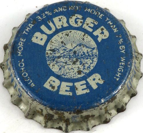 1955 Burger Beer, OH 1Â½Â¢ Tax Cork Backed Crown Cincinnati Ohio