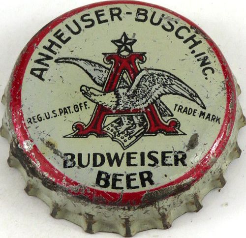 1937 Budweiser Lager Beer (metallic wings) Cork Backed Crown Saint Louis Missouri