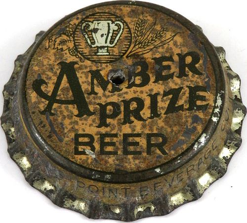 1933 Amber Prize Beer Cork Backed Crown Stevens Point Wisconsin