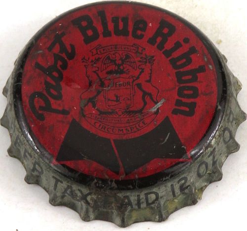 1948 Pabst Blue Ribbon Beer, MI 12oz Tax Cork Backed Crown Milwaukee Wisconsin