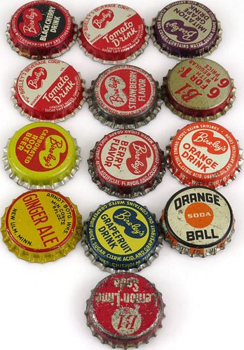 Lot of Thirteen "B" Soda Plastic or Cork-Backed bottle caps 