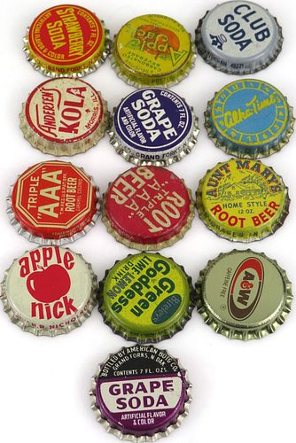 Lot of Thirteen "A" Soda Cork-Backed bottle caps 