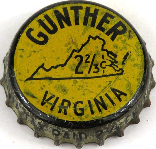 1954 Gunther Beer 2â…”Â¢ Tax Cork Backed Crown Baltimore Maryland