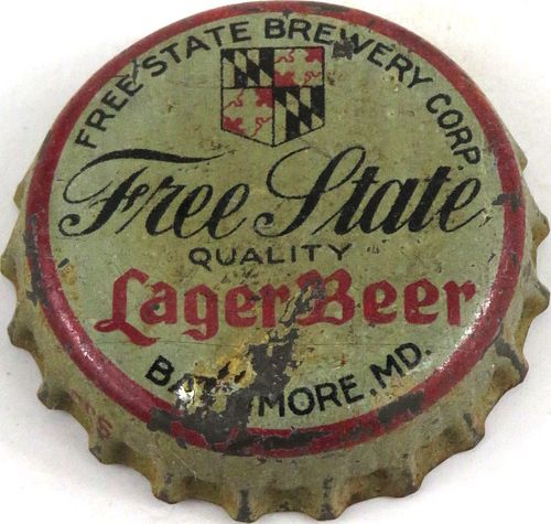 1945 Free State Lager Beer Cork Backed Crown Baltimore Maryland