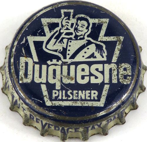 1955 Duquesne Pilsener Beer, PA Pint Tax (CCS7) Cork Backed Crown Pittsburgh Pennsylvania