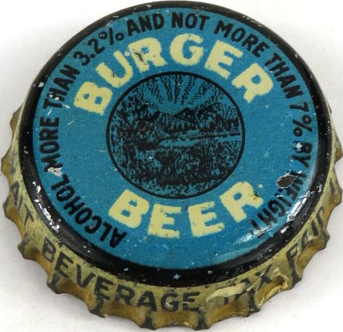 1948 Burger Beer, OH 1Â½Â¢ Tax Cork Backed Crown Cincinnati Ohio