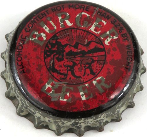 1950 Burger Beer, OH 1 Cent Tax Cork Backed Crown Cincinnati Ohio