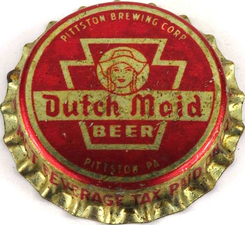 1934 Dutch Maid Beer, PA pint tax Cork Backed Crown Pittston Pennsylvania