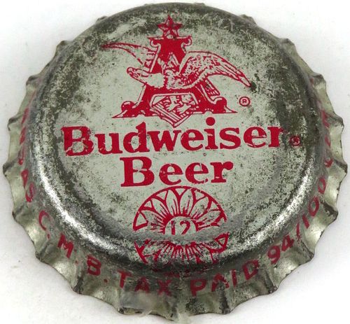 1957 Budweiser Beer, KS 194/100Â¢ Tax Cork Backed Crown Saint Louis Missouri