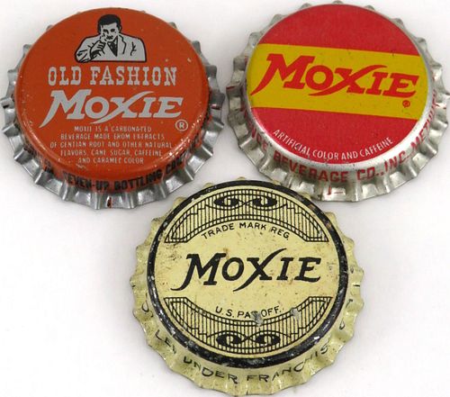 Lot of Three Moxie Soda Bottle Caps 