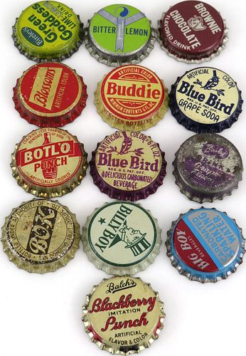Lot of Thirteen "B" Soda Cork-Backed bottle caps 