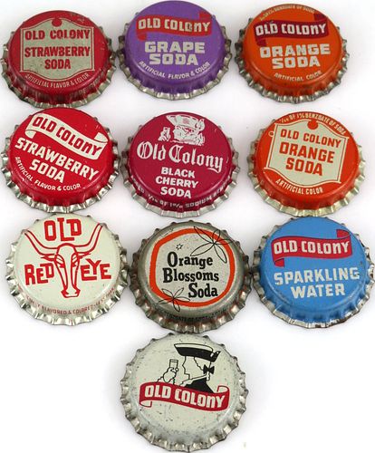 Lot of Ten "O" Soda Cork-Backed bottle caps 
