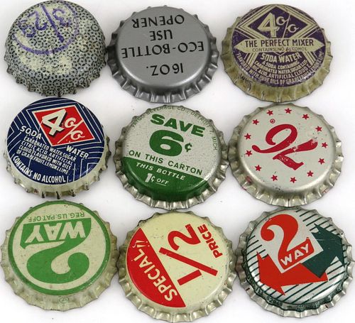 Lot of Nine Soda Caps "Numbers" Cork-lined crowns 