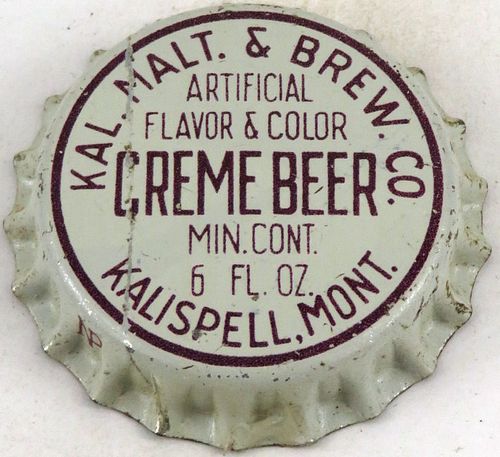1920 Creme Beer Cork Backed Crown Kalispell Montana