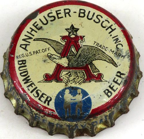 1933 Budweiser Beer, KY .45Â¢ Tax Cork Backed Crown Saint Louis Missouri