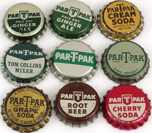 Lot of Nine Par - T - Pak Soda Cork - Backed Crowns 