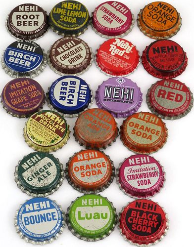 Lot of Twenty - One NEHI Soda Plastic or Cork-Backed bottle caps 