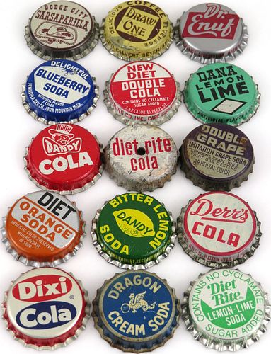 Lot of Fifteen "D" Soda Plastic or Cork-Backed bottle caps 