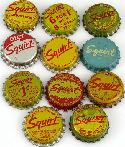 Lot of Eleven Squirt Soda Cork - Backed Crowns 