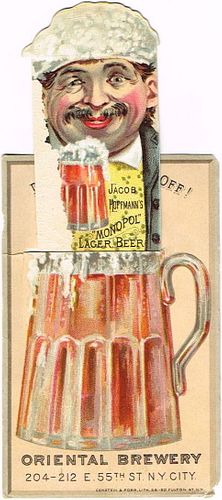 1870 Oriental Brewery Hoffmann Merkel & Co. Trade Card Jacob Hoffmann's Monopol Lager Beer New York, New York