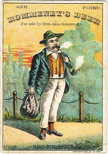 1868 Theodore Rommeney Rommeney's Beer Trade Card Brooklyn, New York