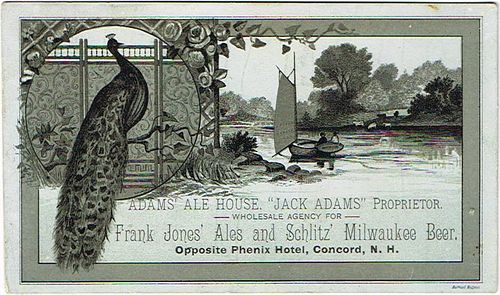 1880 Jack Adams' Ale House (agents for Frank Jones and Jos. Schlitz) Frank Jones Ale/Schlitz Milwaukee Beer Conway, New Hampshire