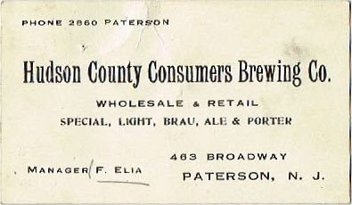 1914 Hudson County Consumers Brewing Co. F. Elia Hoboken, New Jersey