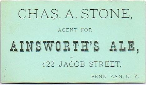 1878 Oliver Ainsworth Chas. A. Stone Agent Penn Yan, New York