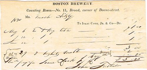 1860 Boston Beer Co. Billhead Boston, Massachusetts