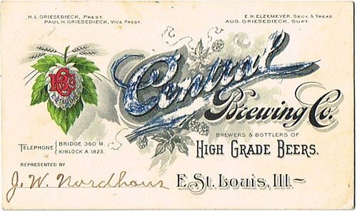 1901 Central Brewing Co. High Grade Beers East Saint Louis, Illinois