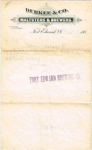 1889 Durkee & Co. (L. & J. R. Durkee) Billhead Fort Edward, New York
