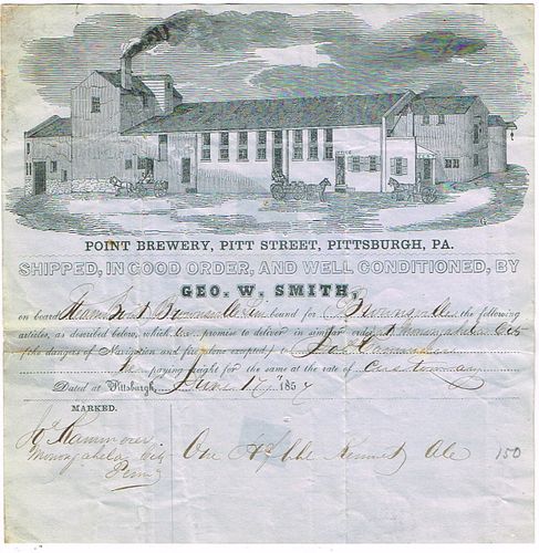 1854 George W. Smith Point Brewery Letterhead Pittsburgh, Pennsylvania