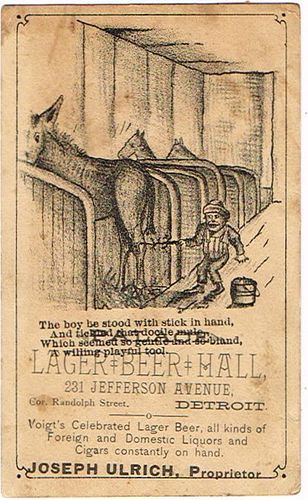1888 Voigt Brewing Co. Ltd. Joseph Ulrich's Palace Lager Beer Hall Trade Card Detroit, Michigan