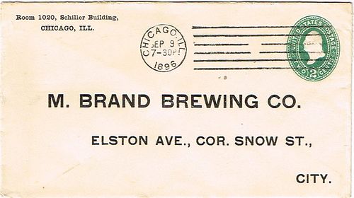 1895 Michael Brand Brewing Co. (Aka of United States Brewing Co. of Chicago) Postal Cover Chicago, Illinois