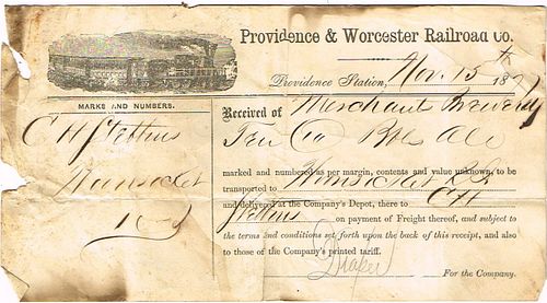 1877 Cooney & Hanley Merchants Brewery (John P. Cooney & James Hanley) Receipt Providence, Rhode Island