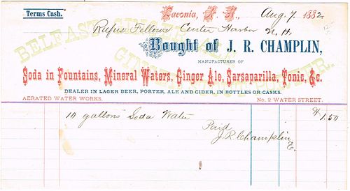 1882 J. R. Champlin (Brewers Agent) Billhead Lavonia, New Hampshire