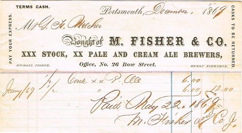 1869 Michael Fisher & Co. (Herman Eldredge) Billhead Portsmouth, New Hampshire