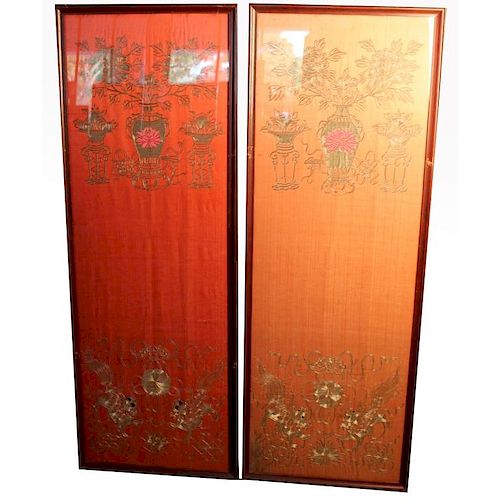 Antique Chinese Silver Embroidered Panels
