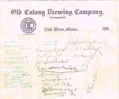 1900 The Old Colony Brewery Letterhead Fall River, Massachusetts