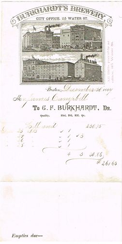 1889 Gottlieb F. Burkhardt Billhead Boston, Massachusetts