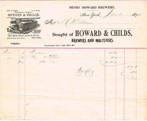 1894 Howard & Childs Billhead New York, New York