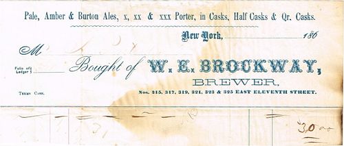 1870 William E. Brockway Spa Brewery Billhead New York, New York