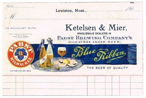 1904 Ketelsen & Meir Pabst Brewery (depot) Billhead Lewistown, Montana