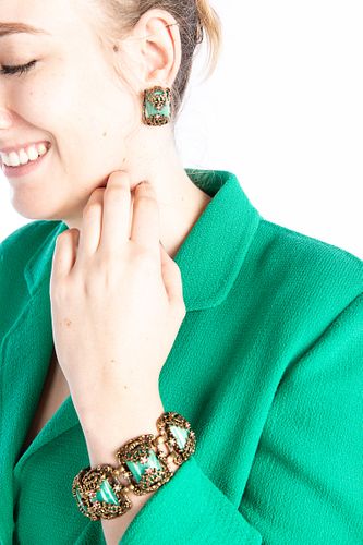 Vintage Green Bracelet and Earrings
