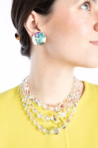Iridescent Crystal Necklace and Clip Earrings
