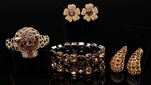 Leopard Bracelet, Crystal Bracelet & 2 Prs Earrings