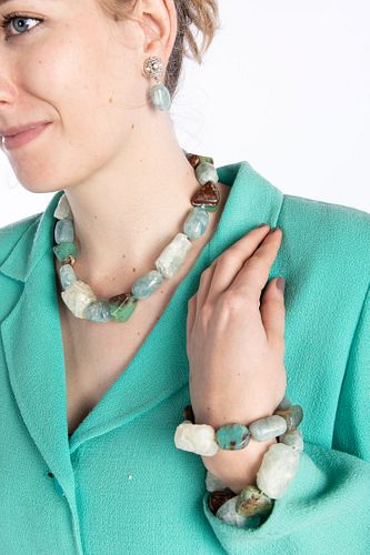Ciner Stone Necklace, Two Bracelets & Clip Earrings