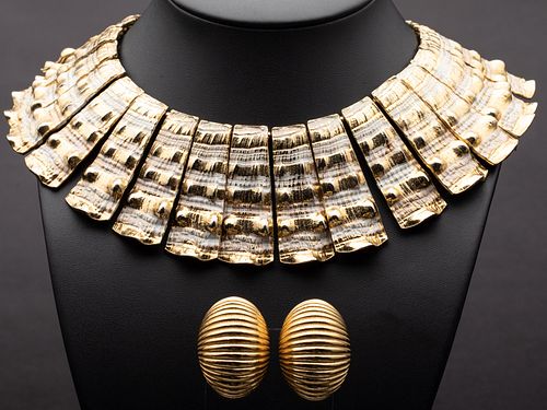 Large Gold-Tone Necklace and Dior Clip Earrings